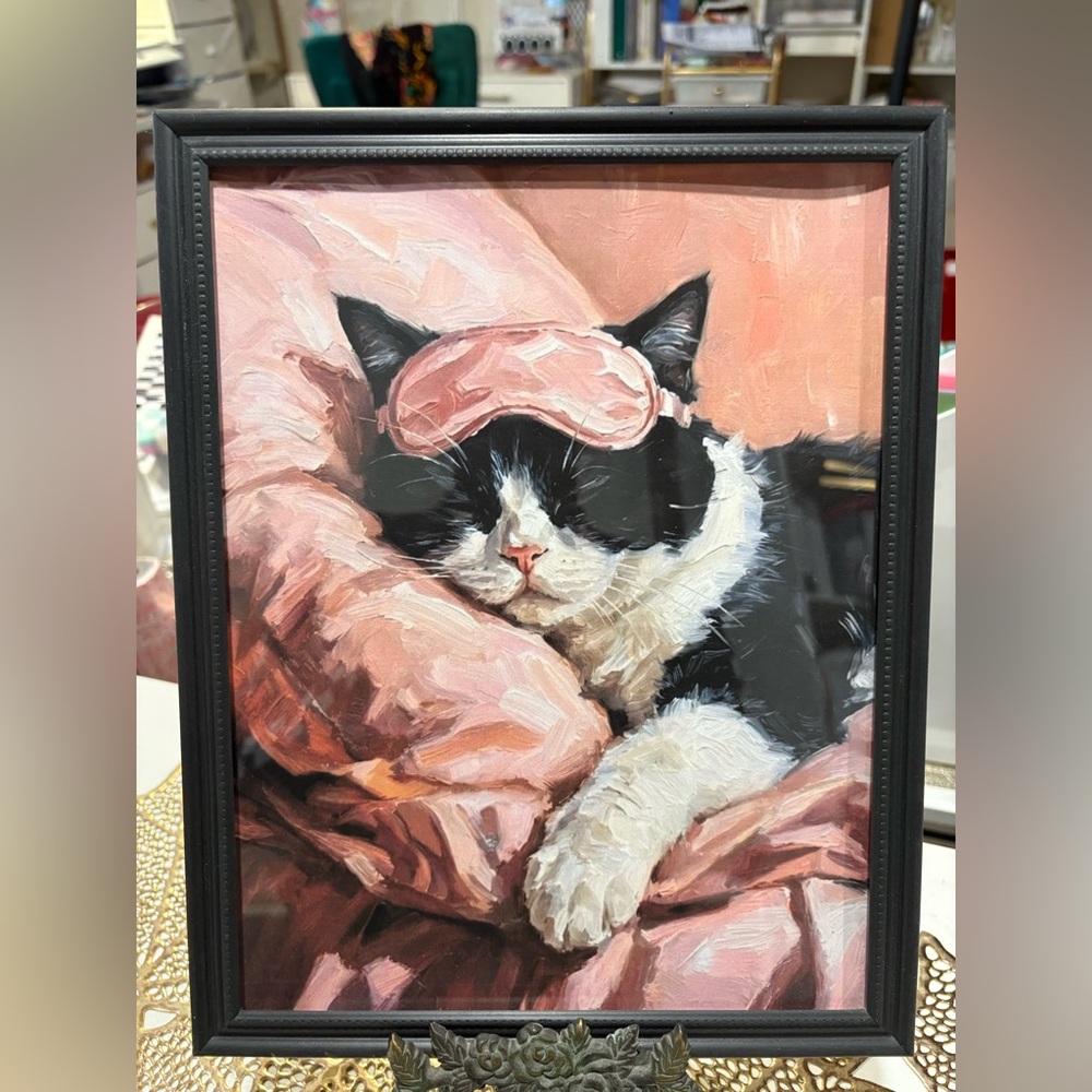 Charming Cat with Sleep Mask Framed8x10 Art